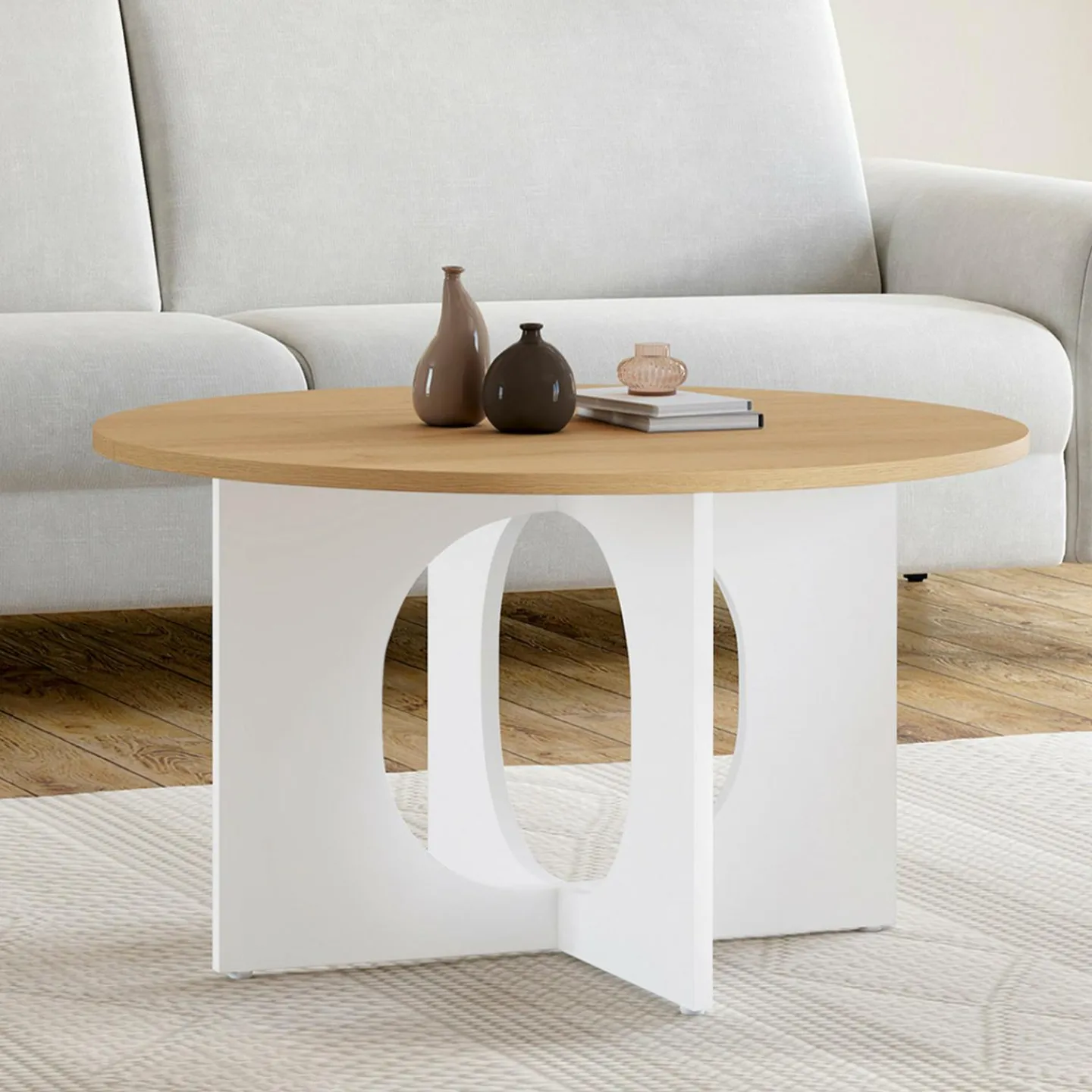 Table basse ronde 70 cm pied arc blanc*IDMarket Hot