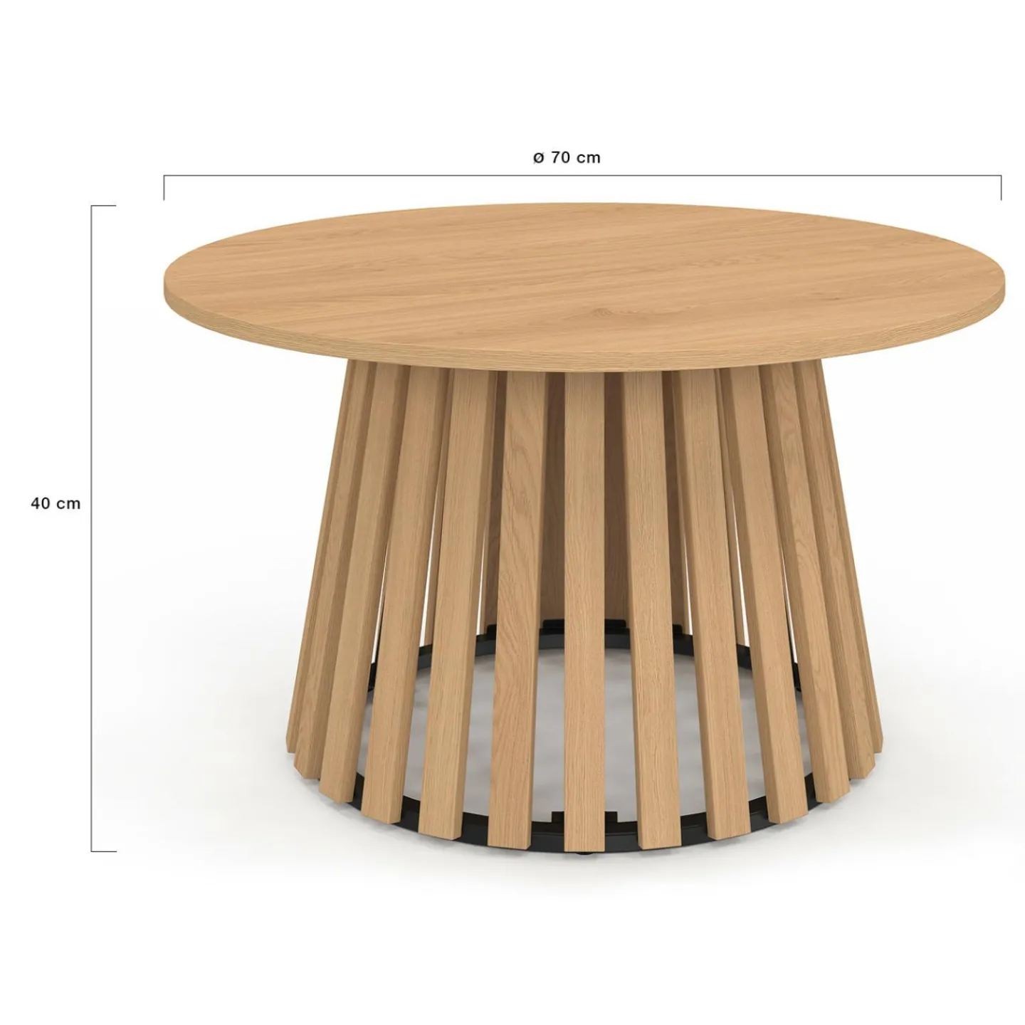 Table basse ronde 70 cm pied bois en lattes et plateau bois*IDMarket Online