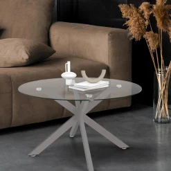 Table basse ronde avec plateau verre et pied acier effet chromé*IDMarket Online