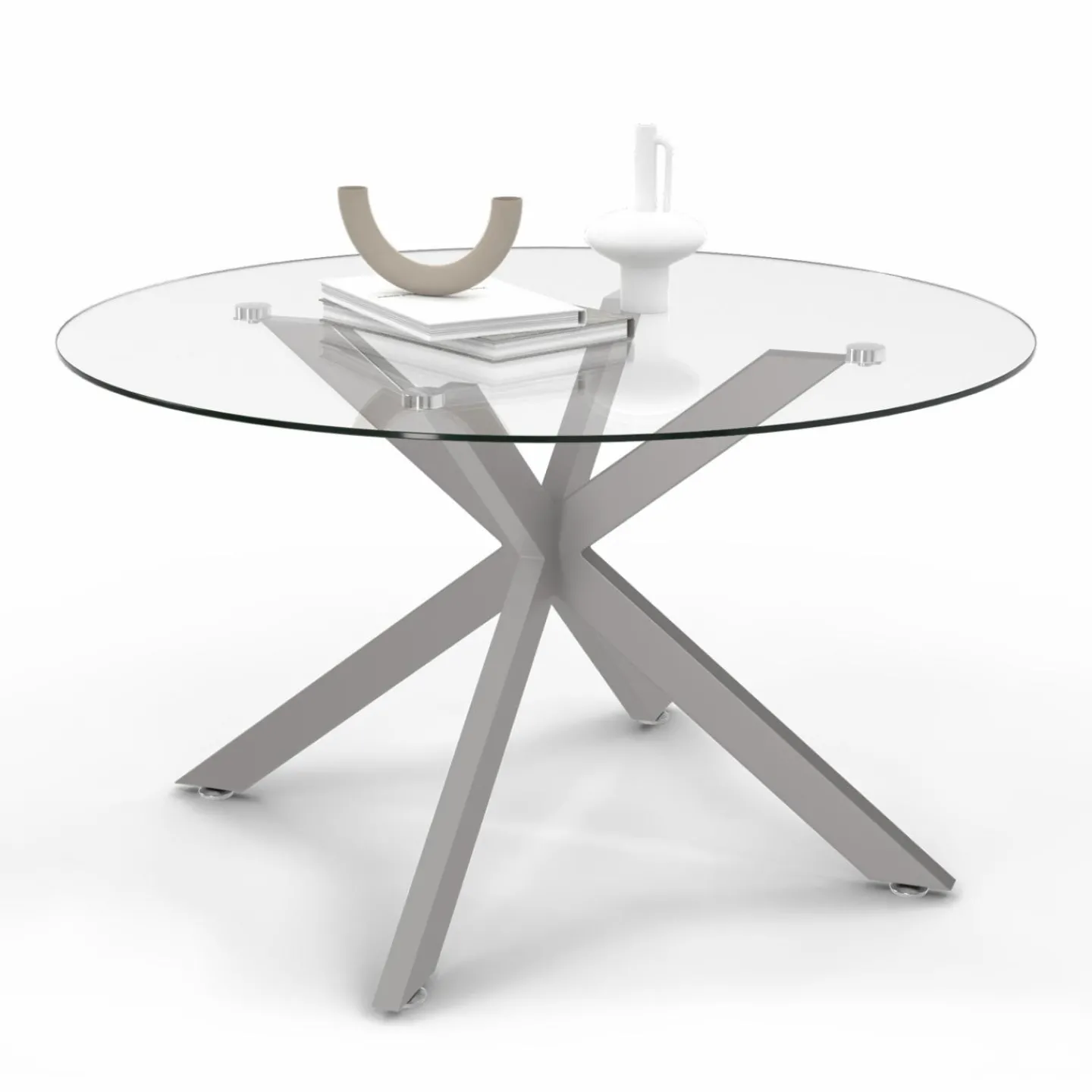 Table basse ronde avec plateau verre et pied acier effet chromé*IDMarket Online