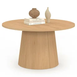 Table basse ronde bois effet hêtre 70 cm pied central*IDMarket Hot