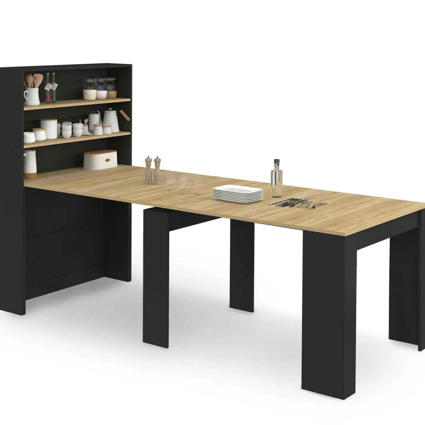 Table buffet haut extensible 8 personnes bois et noir 235 cm*IDMarket Outlet