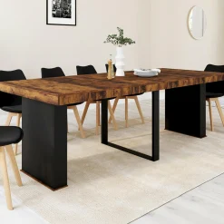 Table console extensible 10 personnes 235 cm bois effet vieilli et noir*IDMarket Online