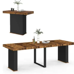 Table console extensible 10 personnes 235 cm bois effet vieilli et noir*IDMarket Online