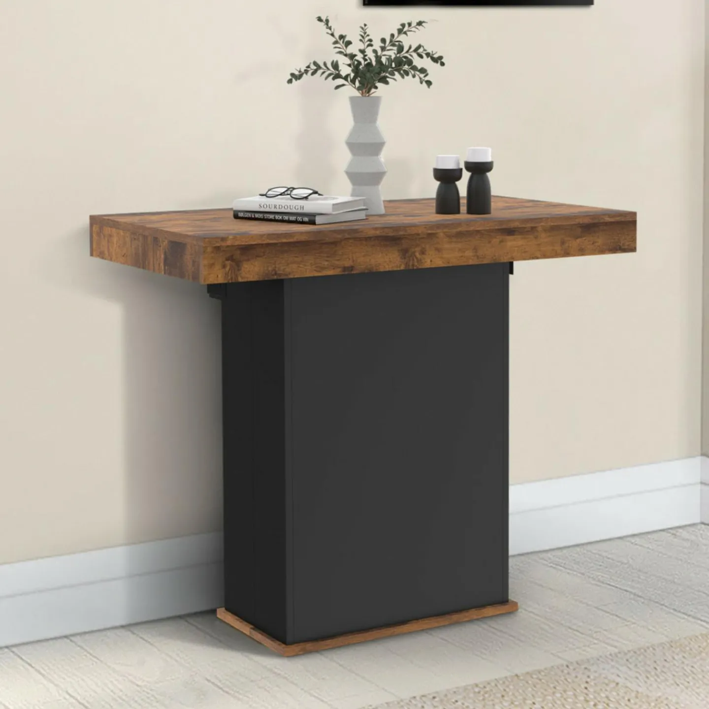 Table console extensible 10 personnes 235 cm bois effet vieilli et noir*IDMarket Online