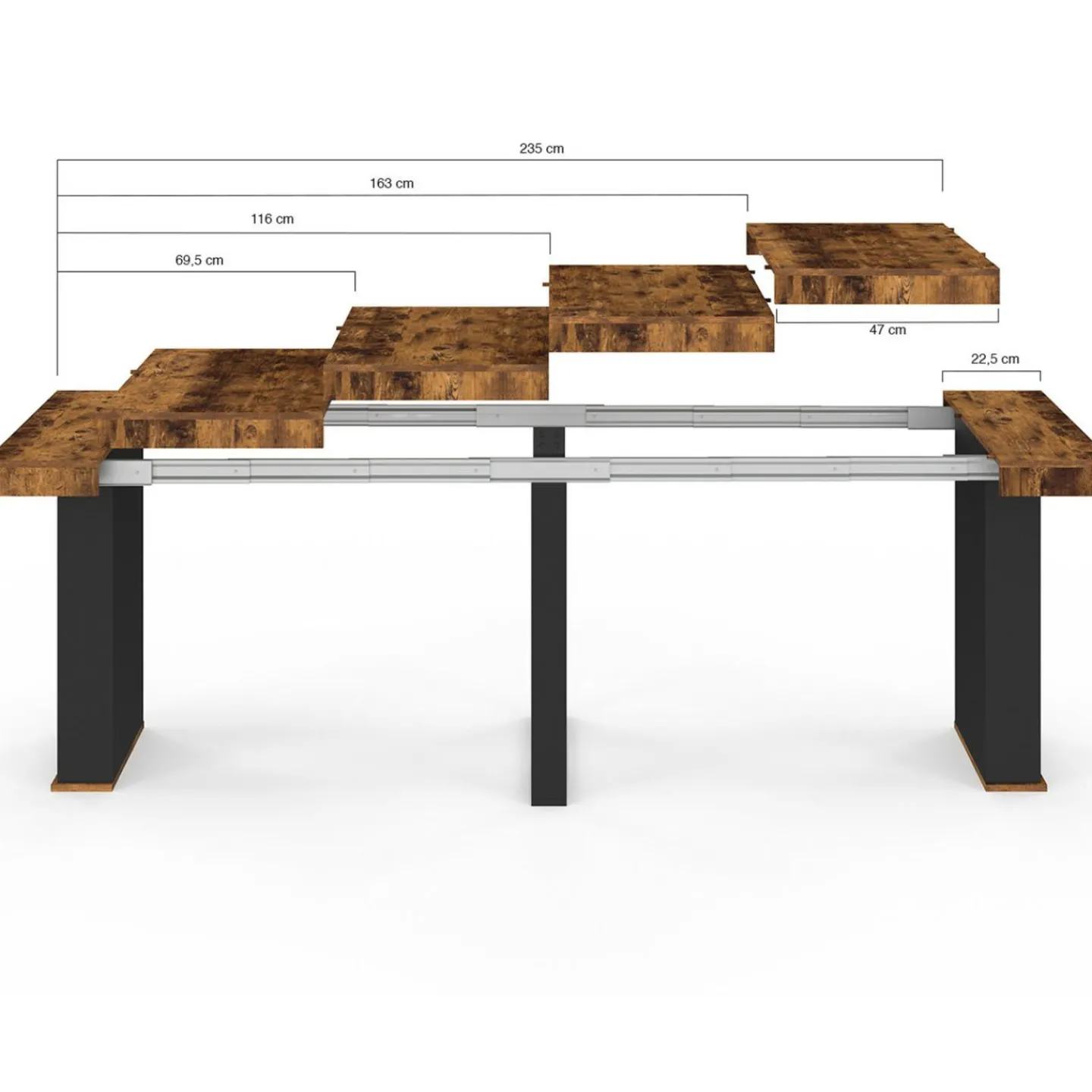 Table console extensible 10 personnes 235 cm bois effet vieilli et noir*IDMarket Online