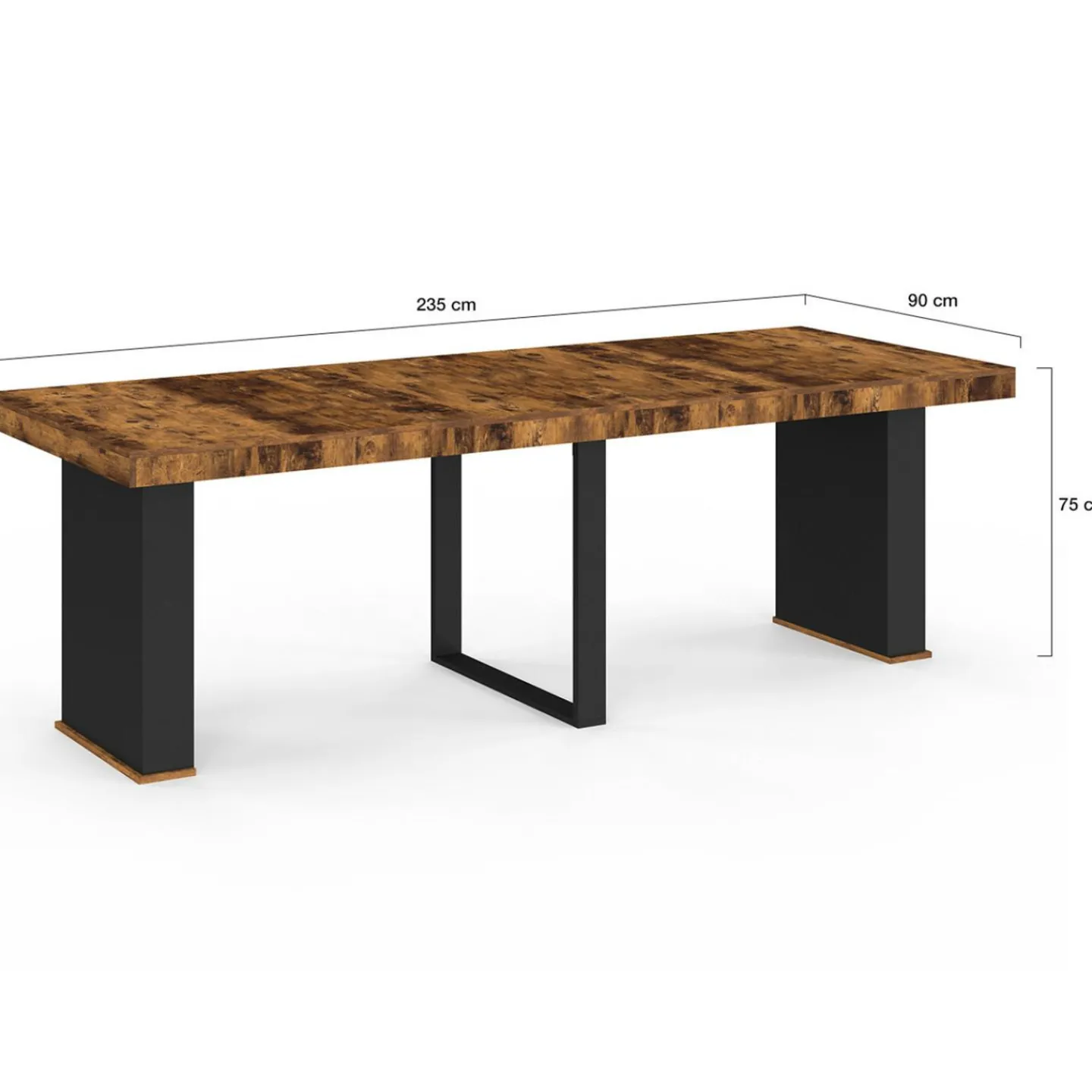 Table console extensible 10 personnes 235 cm bois effet vieilli et noir*IDMarket Online