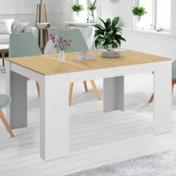 Table console extensible 140 cm blanc et bois façon hêtre*IDMarket Hot