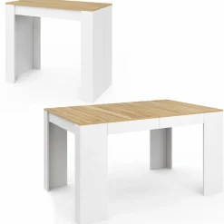 Table console extensible 140 cm blanc et bois façon hêtre*IDMarket Hot