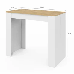 Table console extensible 140 cm blanc et bois façon hêtre*IDMarket Hot