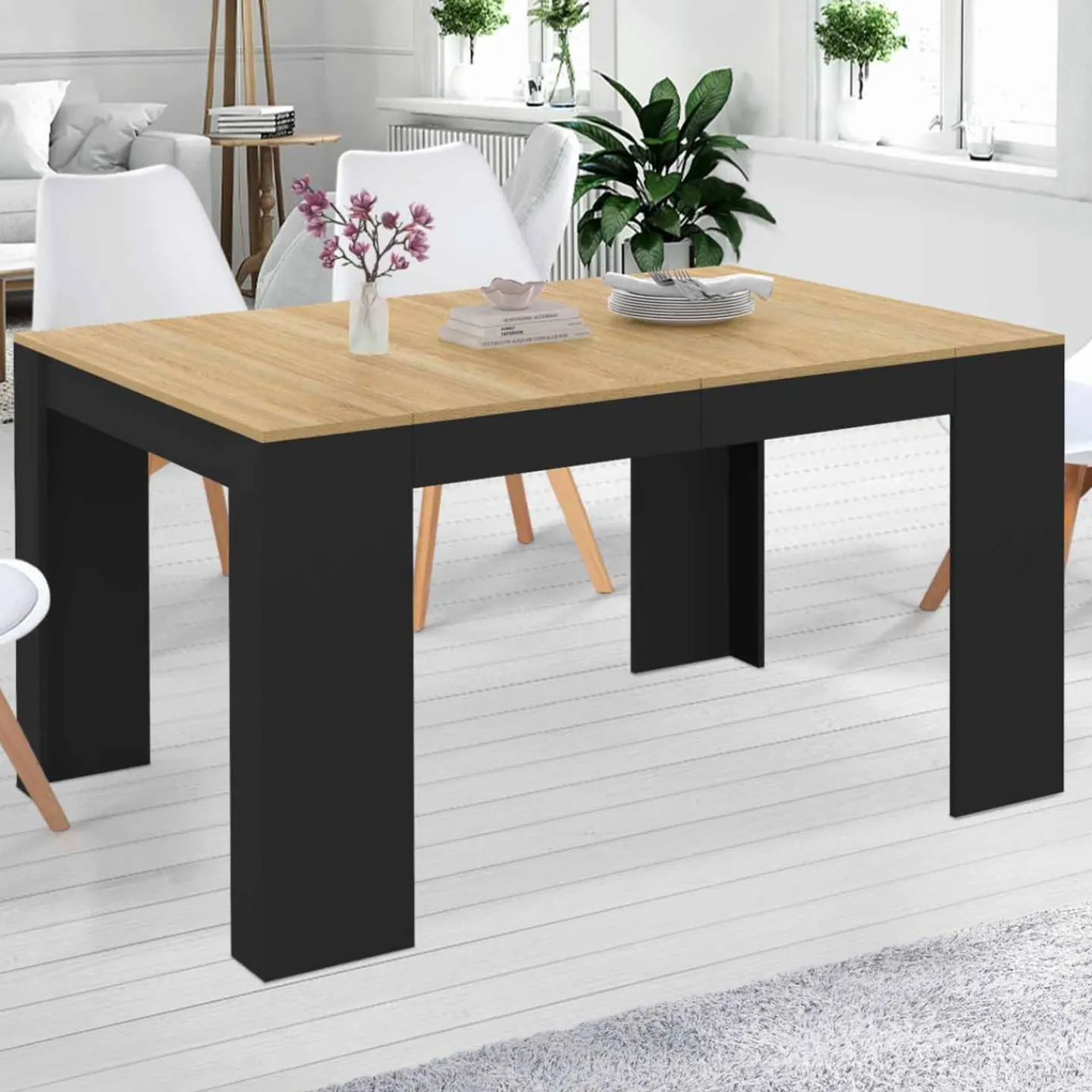 Table console extensible noir et bois*IDMarket Outlet