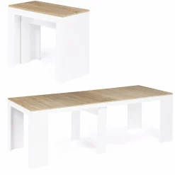 Table console extensible bois façon hêtre et blanc 10 personnes*IDMarket Discount