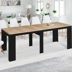 Table console extensible 14 personnes bois noir et façon hêtre*IDMarket Online