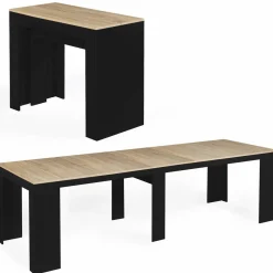 Table console extensible 14 personnes bois noir et façon hêtre*IDMarket Online