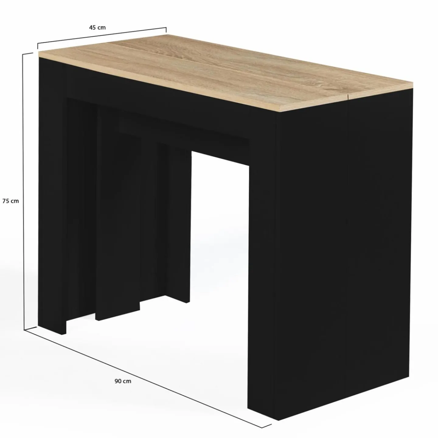 Table console extensible 14 personnes bois noir et façon hêtre*IDMarket Online