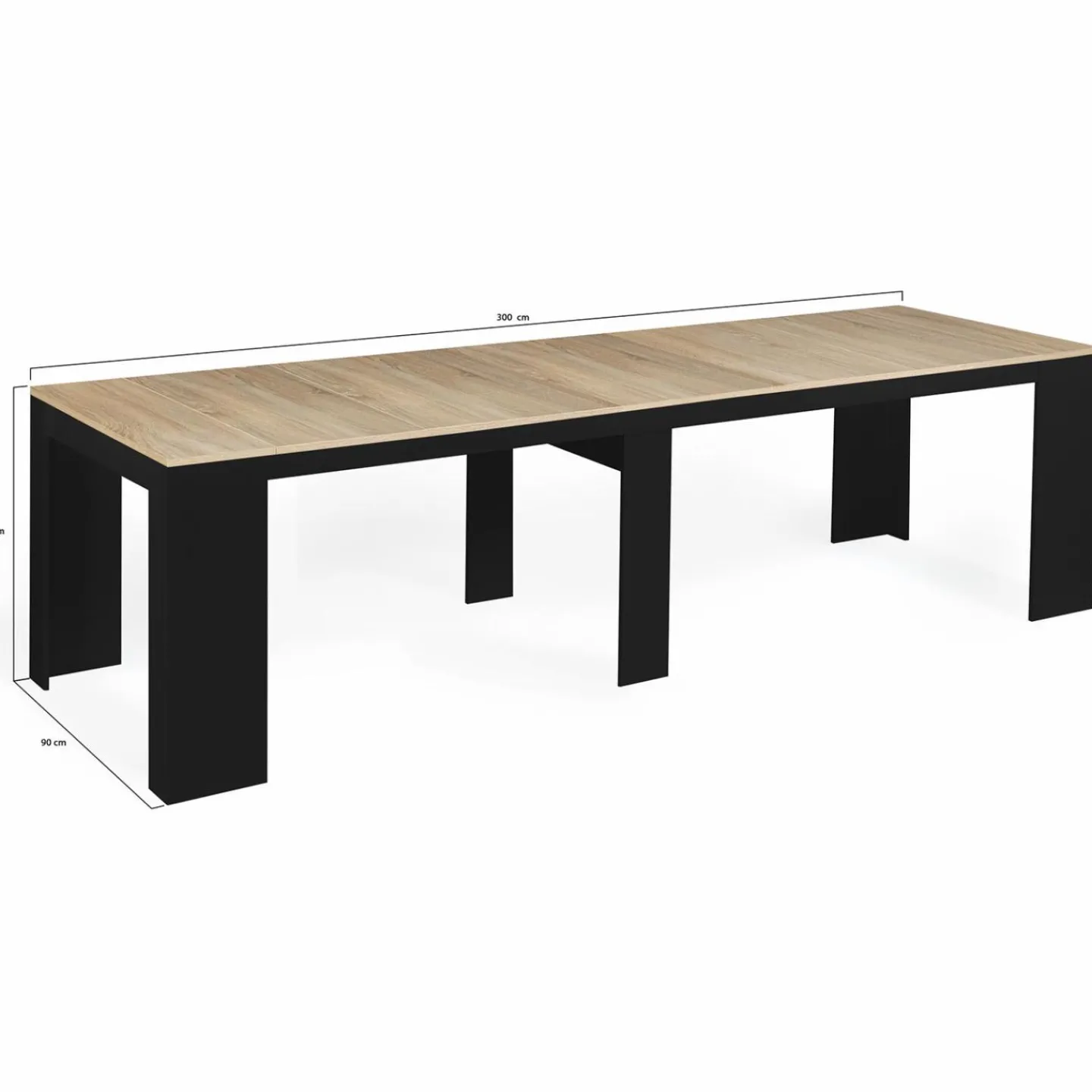 Table console extensible 14 personnes bois noir et façon hêtre*IDMarket Online