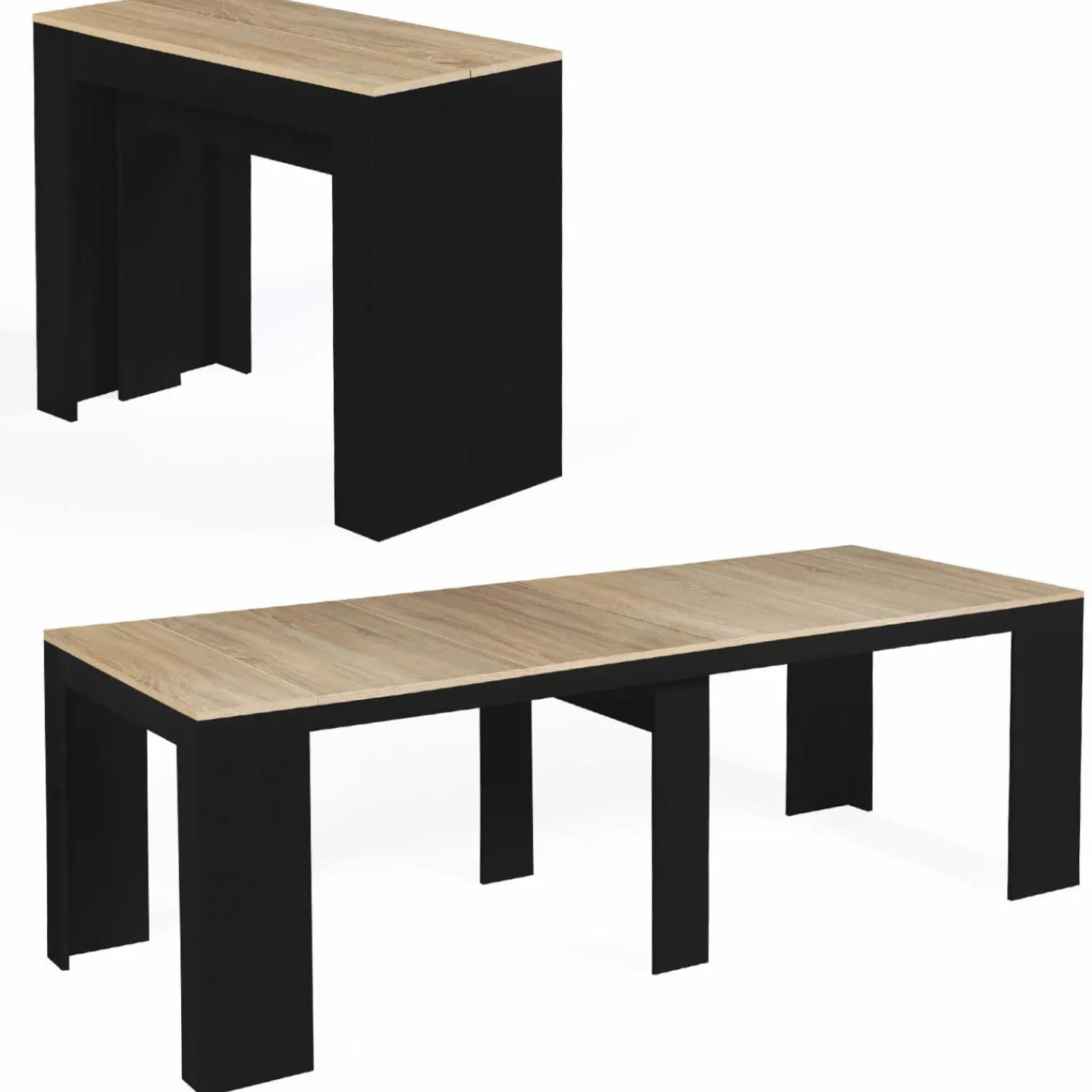 Table console extensible 10 personnes bois noir et façon hêtre*IDMarket Best