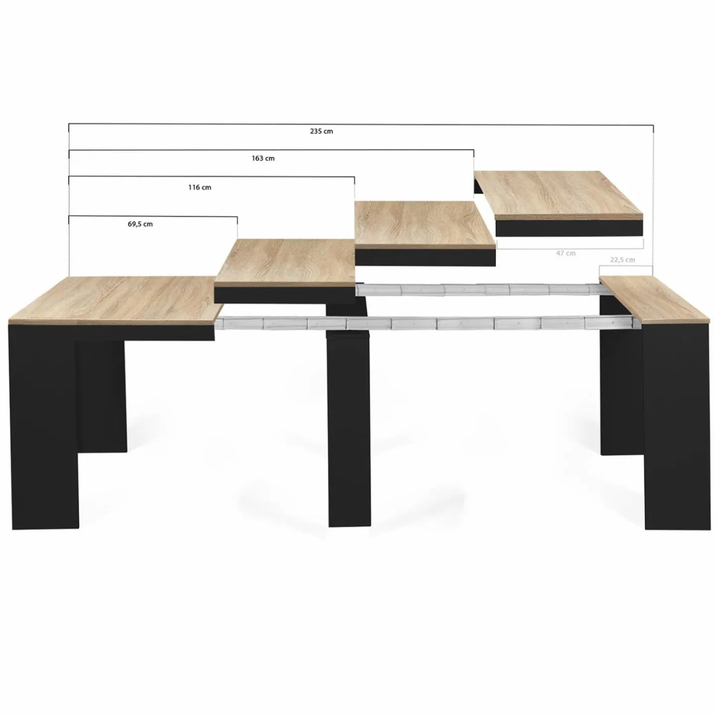 Table console extensible 10 personnes bois noir et façon hêtre*IDMarket Best