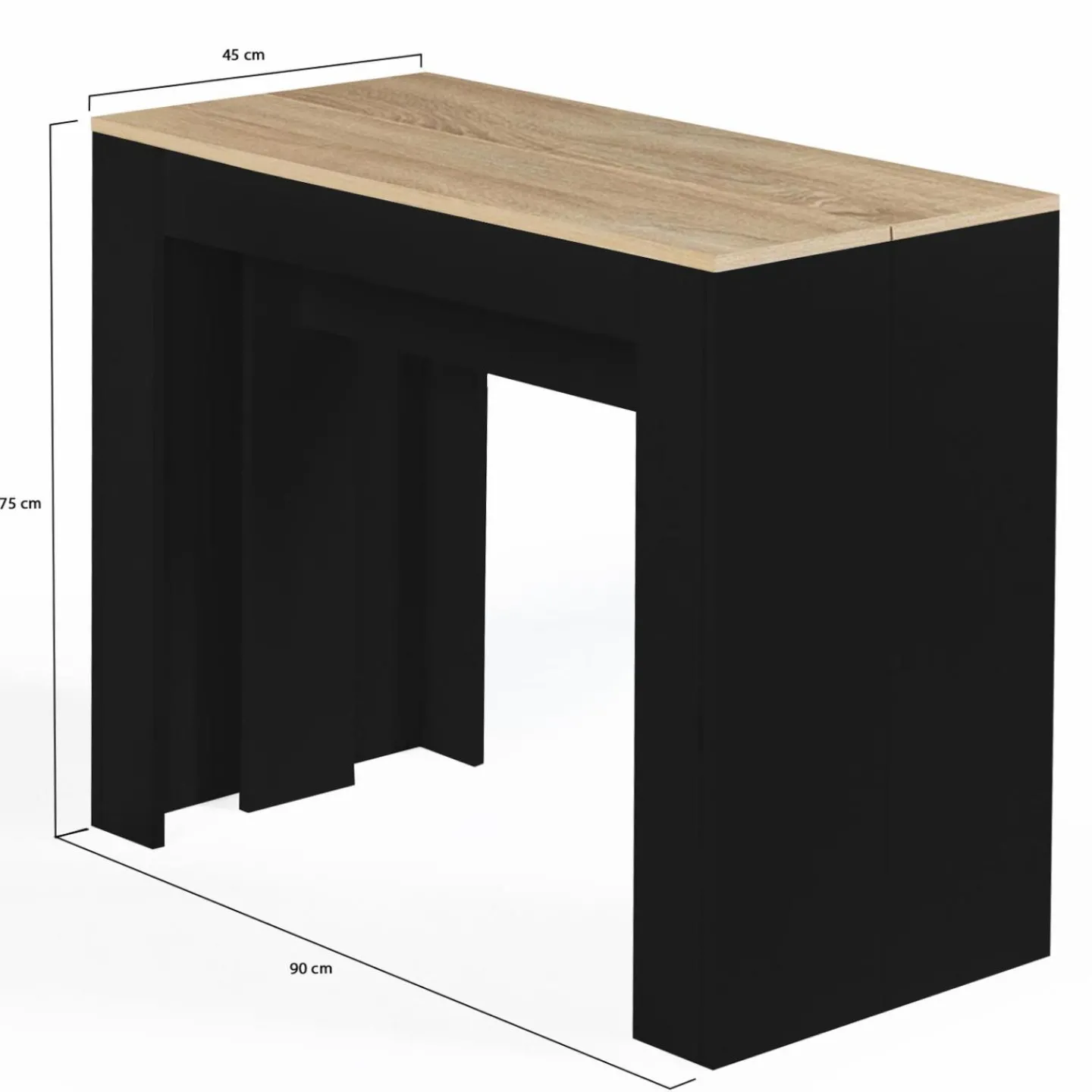 Table console extensible 10 personnes bois noir et façon hêtre*IDMarket Best