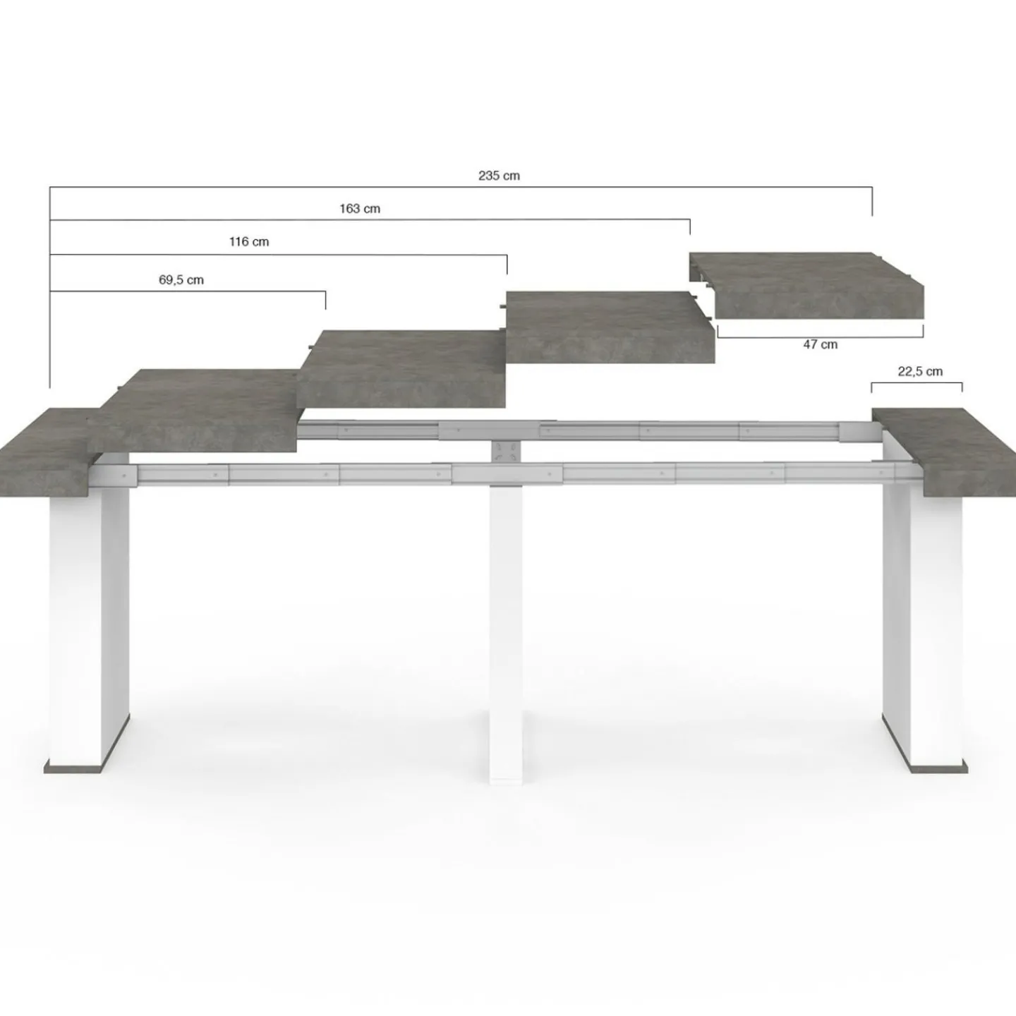 Table console extensible 10 personnes 235 cm béton et blanc*IDMarket Hot