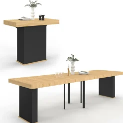 Table console extensible 14 personnes 300 cm bois et noir*IDMarket New