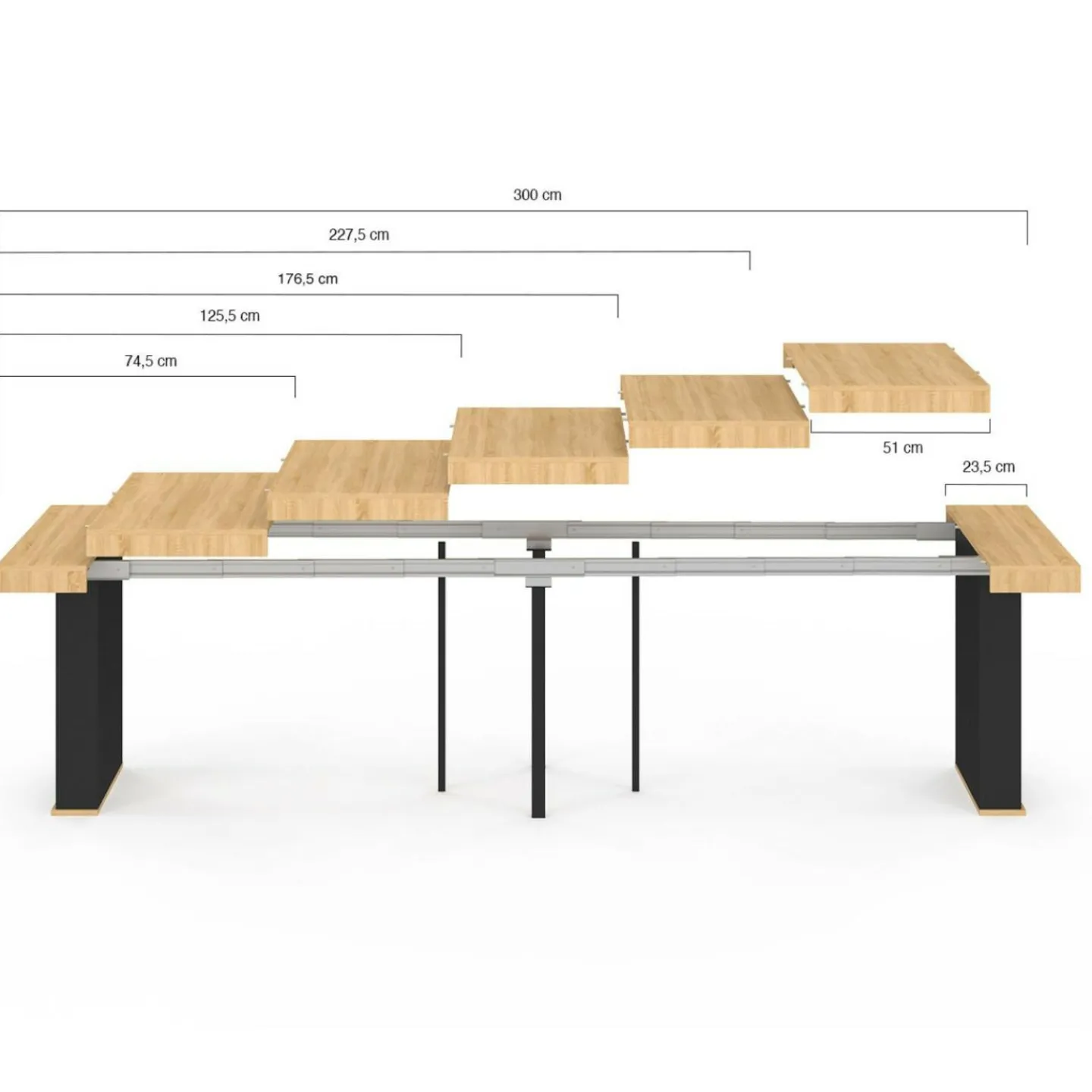 Table console extensible 14 personnes 300 cm bois et noir*IDMarket New