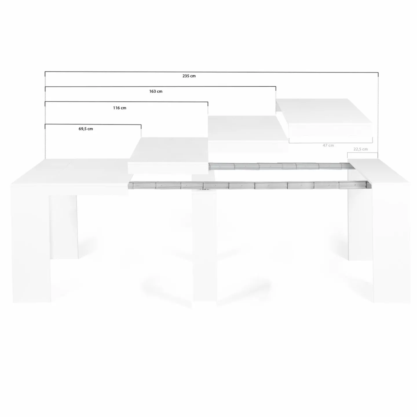 Table console extensible blanche 10 personnes 235 cm*IDMarket Clearance