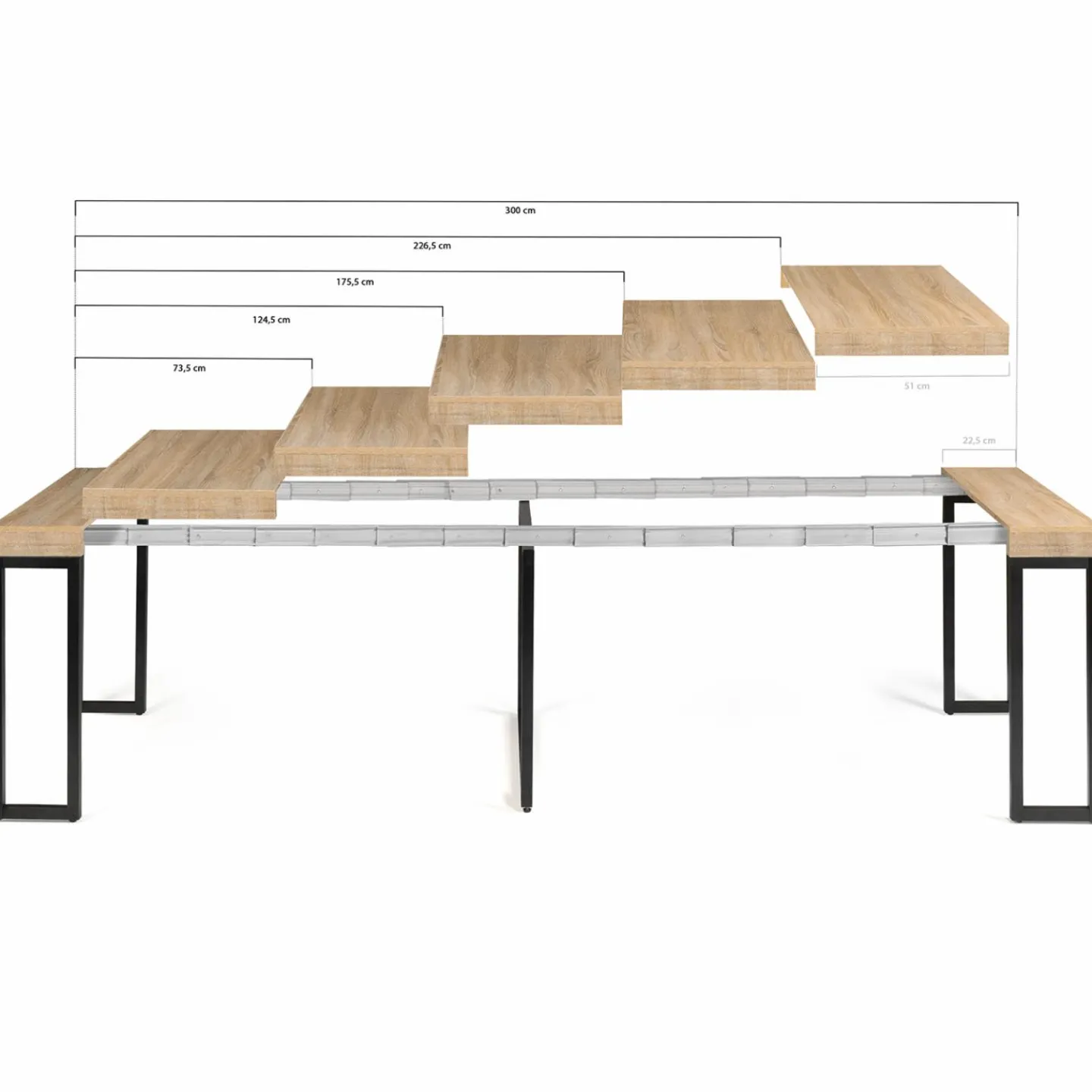 Table console extensible TORONTO 14 personnes 300 cm design industriel*IDMarket Discount