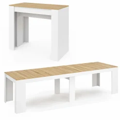 Table console extensible bois blanc et façon hêtre 300 cm 14 personnes*IDMarket Outlet