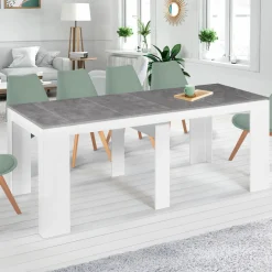 Table console extensible bois blanc et effet béton 10 personnes*IDMarket Clearance