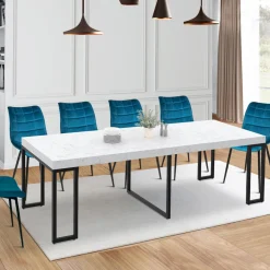 Table console extensible effet marbre blanc 10 personnes*IDMarket