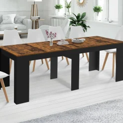 Table console extensible 235 cm effet vieilli et noir 10 personnes*IDMarket Best