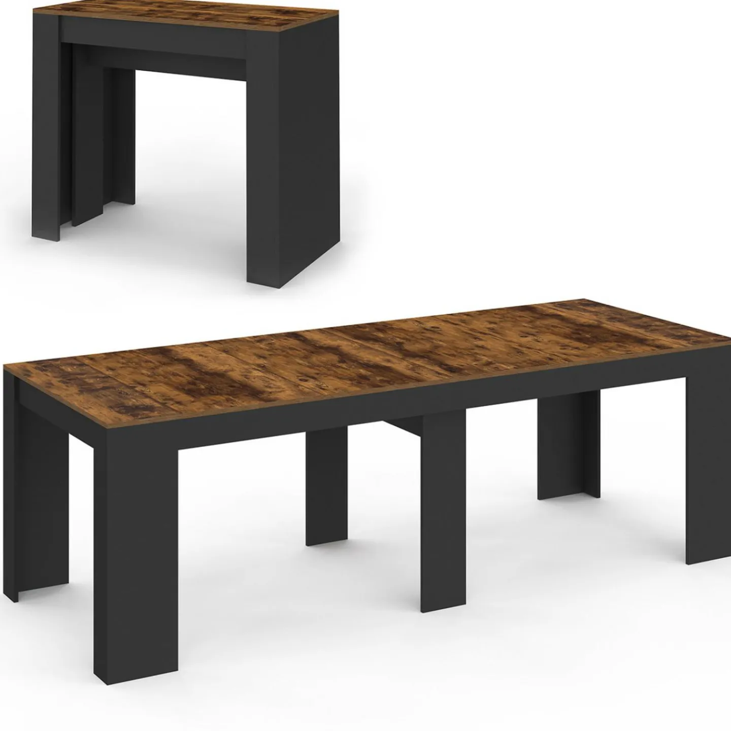 Table console extensible 235 cm effet vieilli et noir 10 personnes*IDMarket Best
