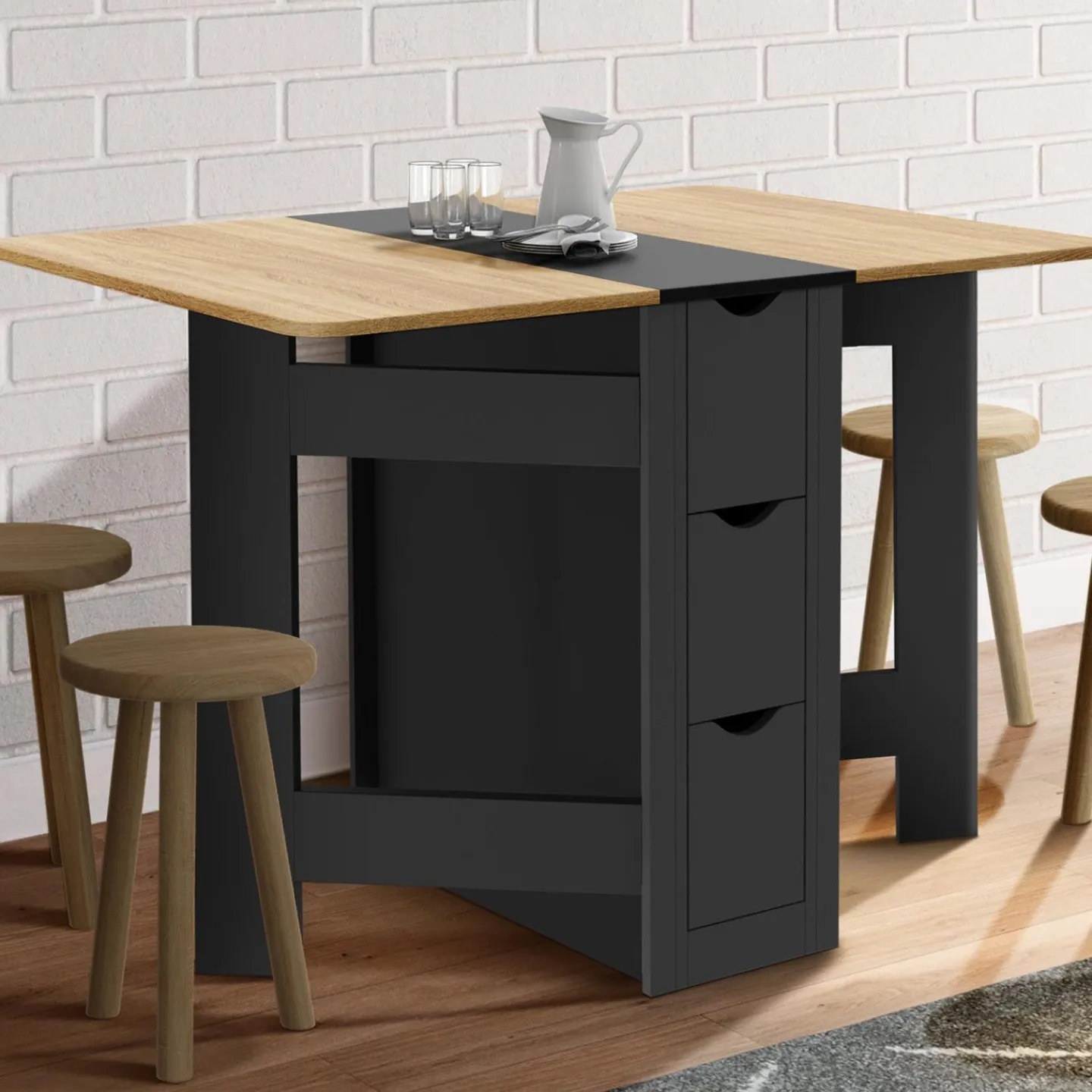 Table console pliable bois et noir 2-4 personnes*IDMarket Outlet