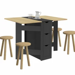 Table console pliable bois et noir 2-4 personnes*IDMarket Outlet