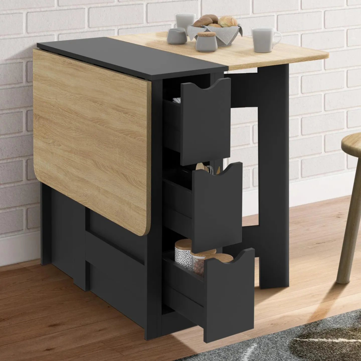 Table console pliable bois et noir 2-4 personnes*IDMarket Outlet