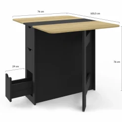 Table console pliable bois et noir 2-4 personnes*IDMarket Outlet
