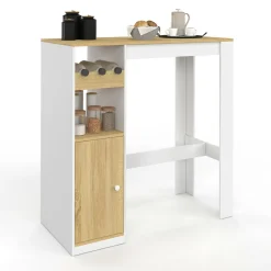 Table de bar 2 personnes bois et blanc avec placard et range bouteilles*IDMarket Hot