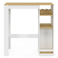 Table de bar 2 personnes bois et blanc avec placard et range bouteilles*IDMarket Hot