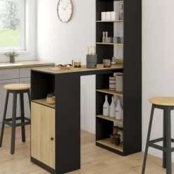 Table de bar avec rangements noir et bois*IDMarket Outlet