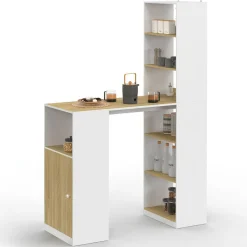 Table de bar blanc et bois avec rangements*IDMarket Best