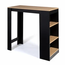 Table de bar haute noire et bois 2 à 4 personnes avec rangement*IDMarket Online