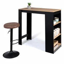 Table de bar haute noire et bois 2 à 4 personnes avec rangement*IDMarket Online