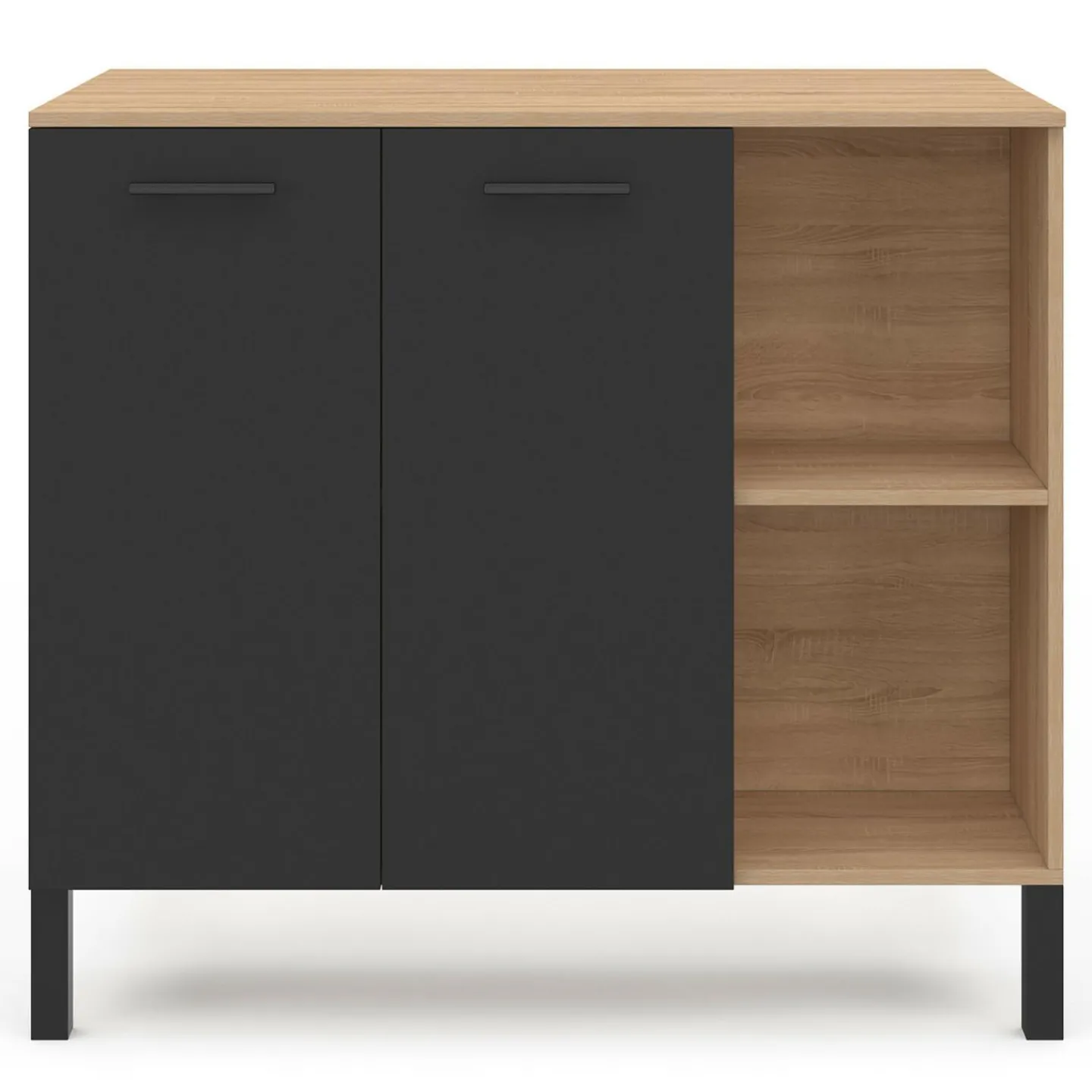 Table de bar îlot 100 cm bois noir et plateau façon hêtre*IDMarket New