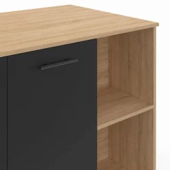 Table de bar îlot 100 cm bois noir et plateau façon hêtre*IDMarket New