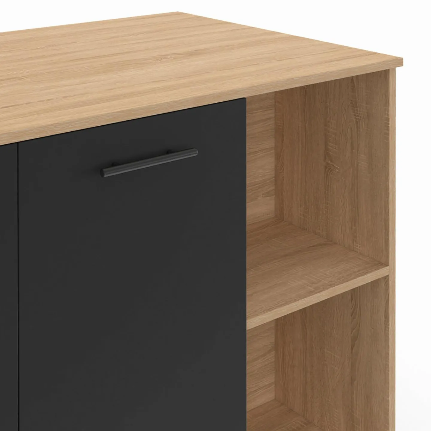 Table de bar îlot 100 cm bois noir et plateau façon hêtre*IDMarket New