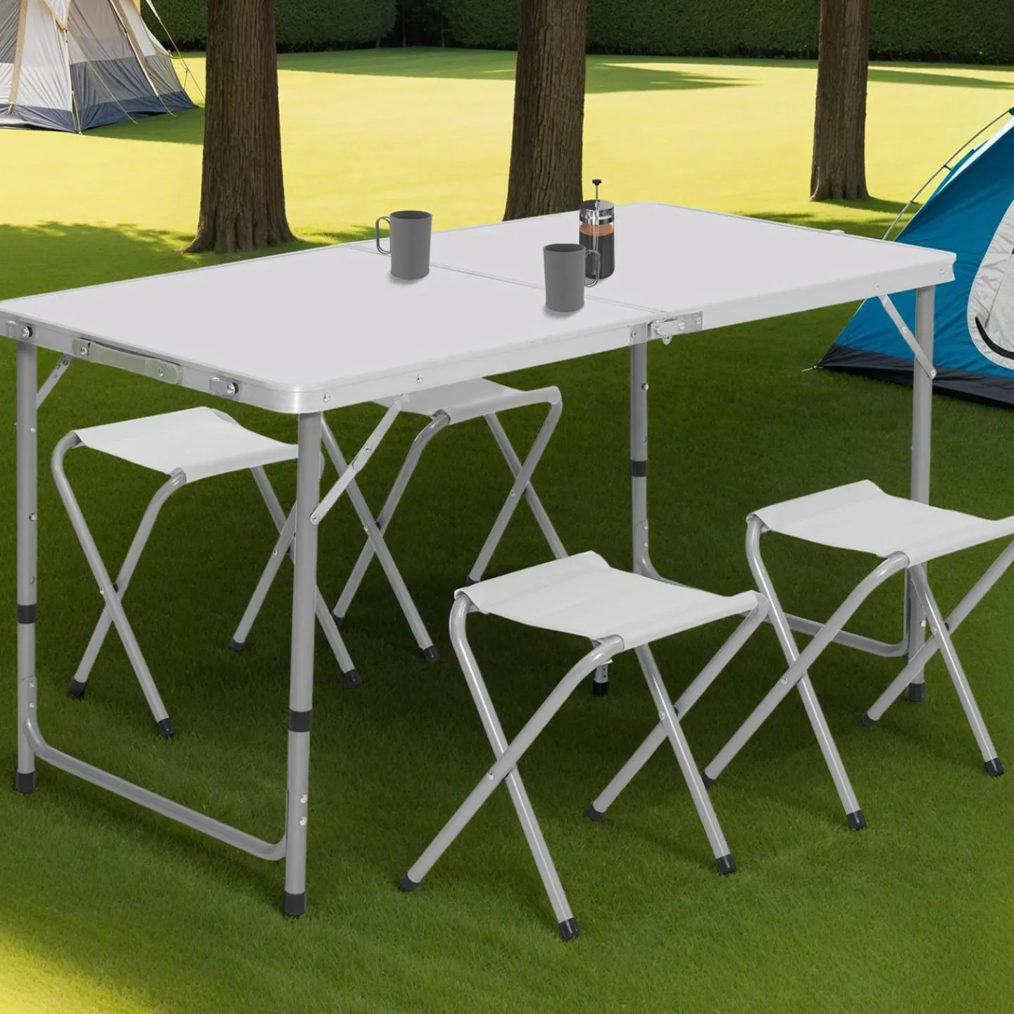 Table de camping pliante de 120 cm à hauteur réglable pour 4 personnes*IDMarket Discount