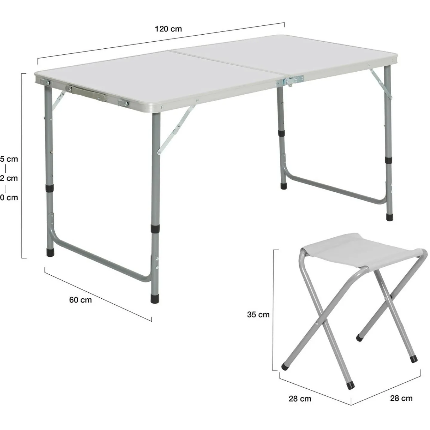 Table de camping pliante de 120 cm à hauteur réglable pour 4 personnes*IDMarket Discount