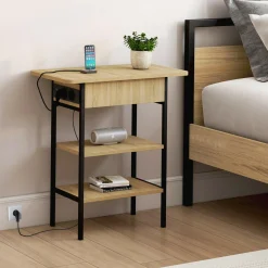 Table de chevet / d'appoint design industriel avec multiprise*IDMarket