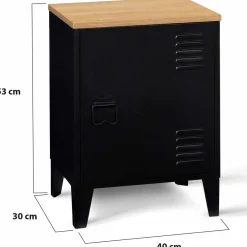 Table de chevet casier porte métal noir et plateau bois*IDMarket Outlet